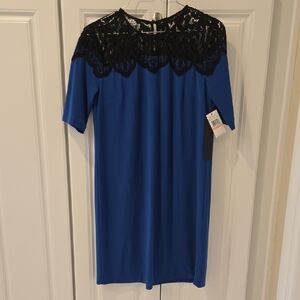 Cynthia Steffe Royal Blue Midi Dress with Black Lace Yoke